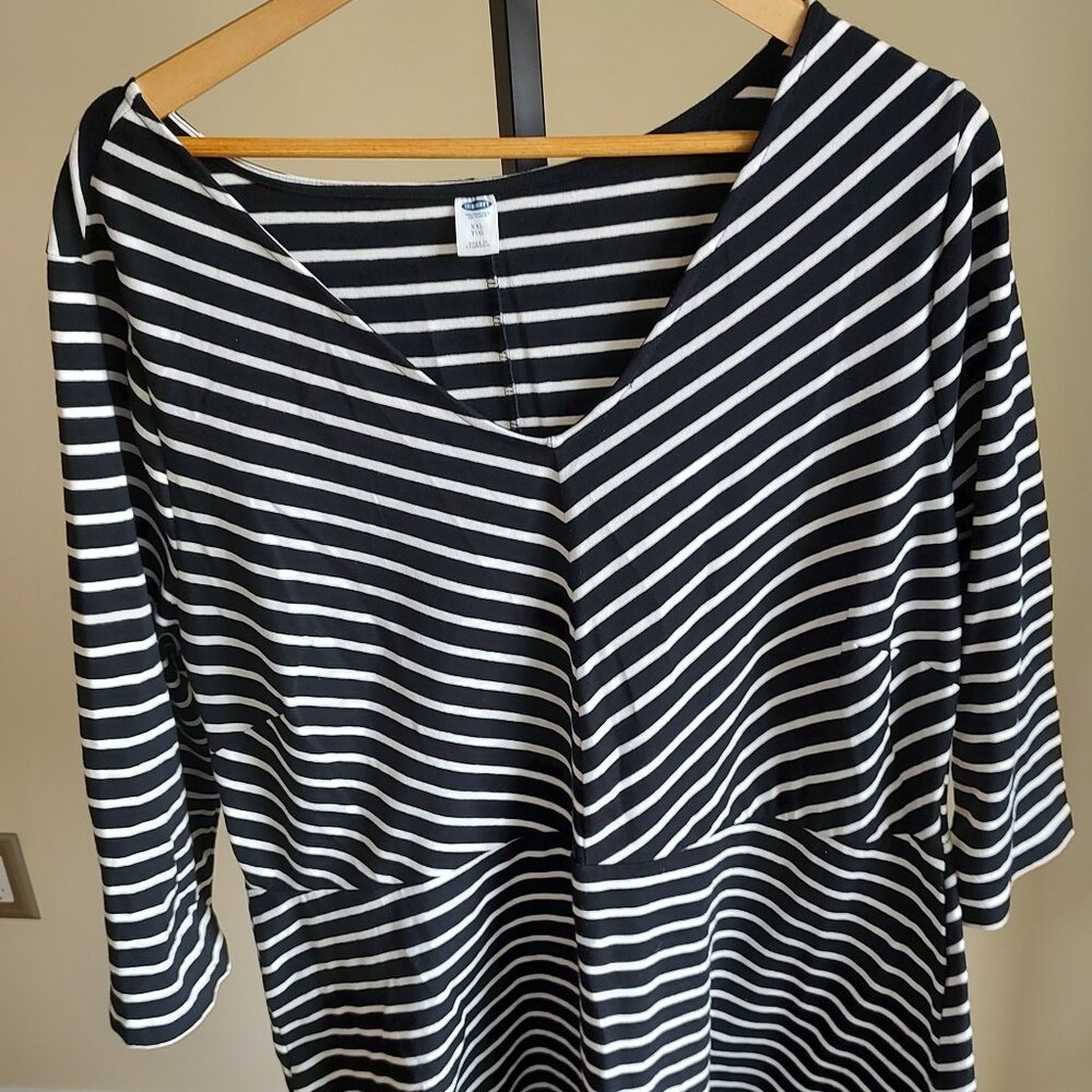 Old Navy 3/4 Length Sleeve Black & White Striped Dress - Size XXL